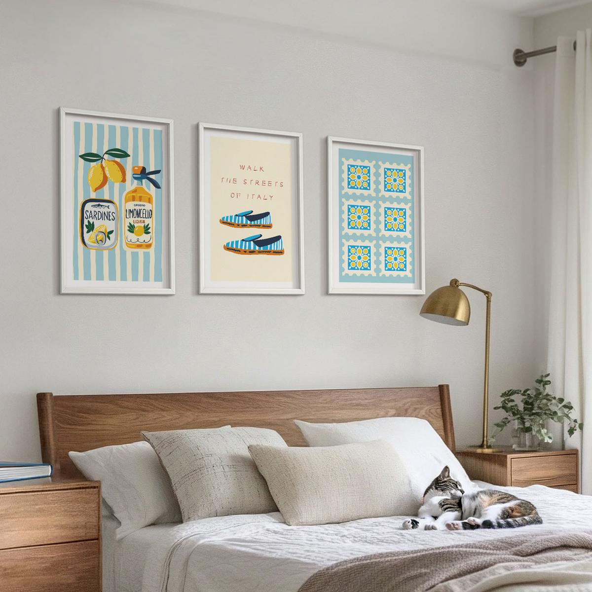BILDER SET 3er Set - 40x60 cm Weißer Rahmen - Früchte, Elemente der italienischen Kultur - Weiß, Kunststoff (40/60cm) - TULUP