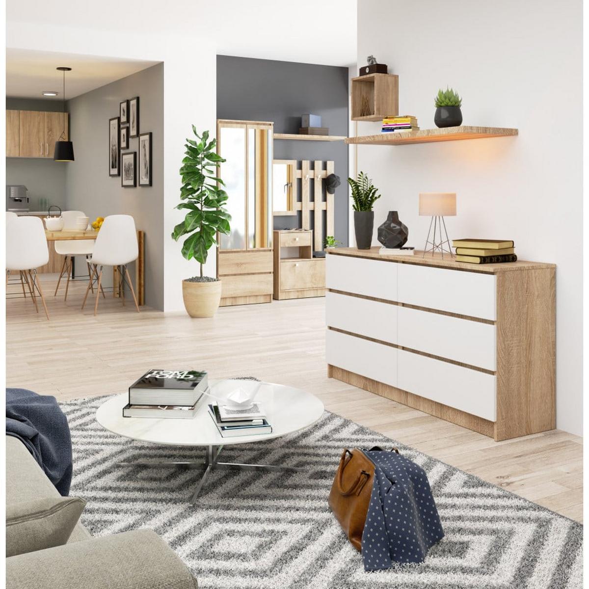 KOMMODE Eiche Sonoma, Weiß 77/138/40 - Weiß, Holzwerkstoff (138/77/40cm) - RAUMHIRSCH FURNITURE