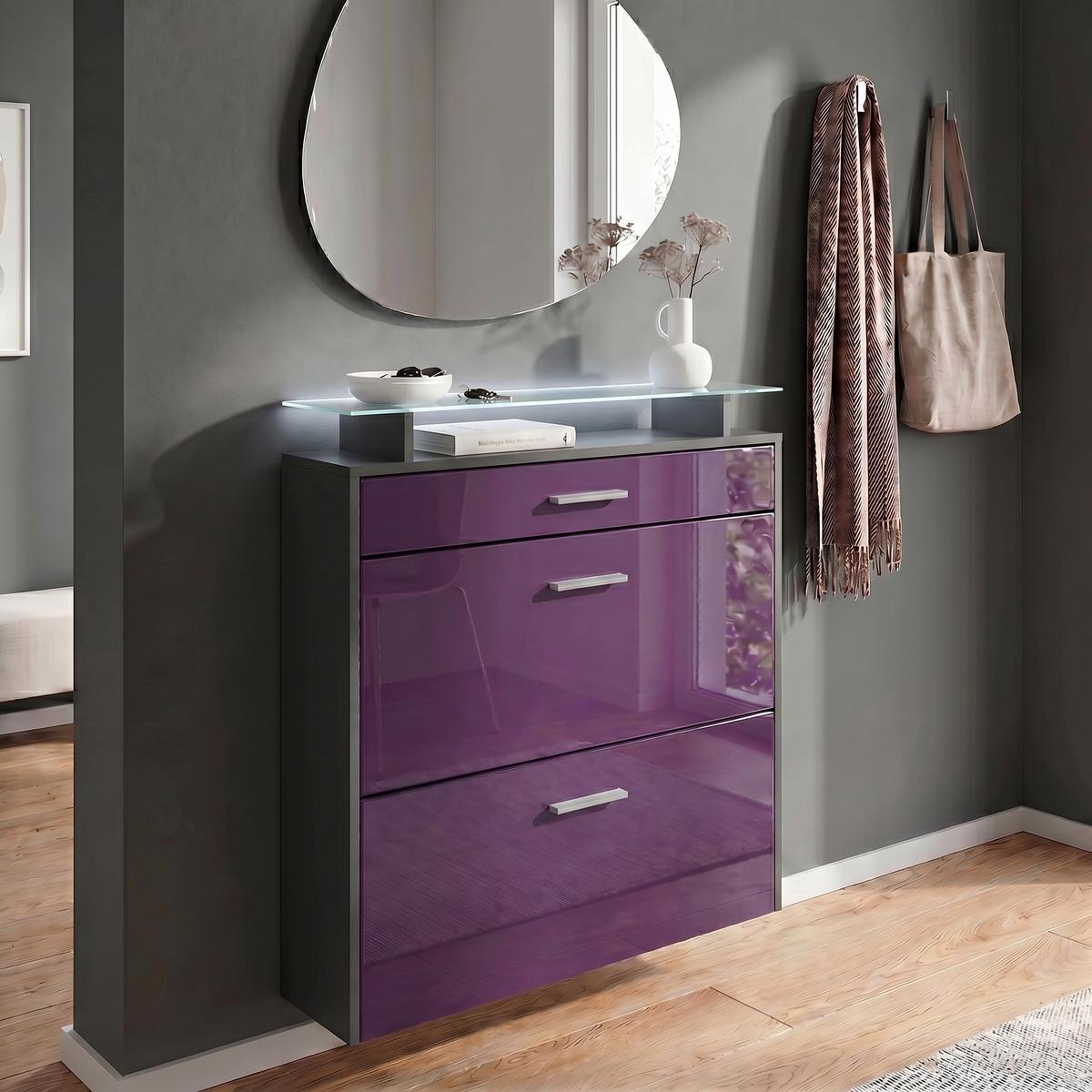 SCHUHSCHRANK Malea Fronten in Brombeer Hochglanz - Brombeere, Holzwerkstoff (89/96/23cm) - Vladon