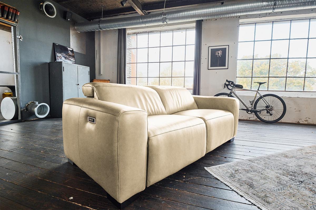 SOFA MIT RELAXFUNKTION FINN Cremeweiß Leder Relaxfunktion - Creme/Schwarz, Leder/Kunststoff (210/80/107cm) - KAWOLA