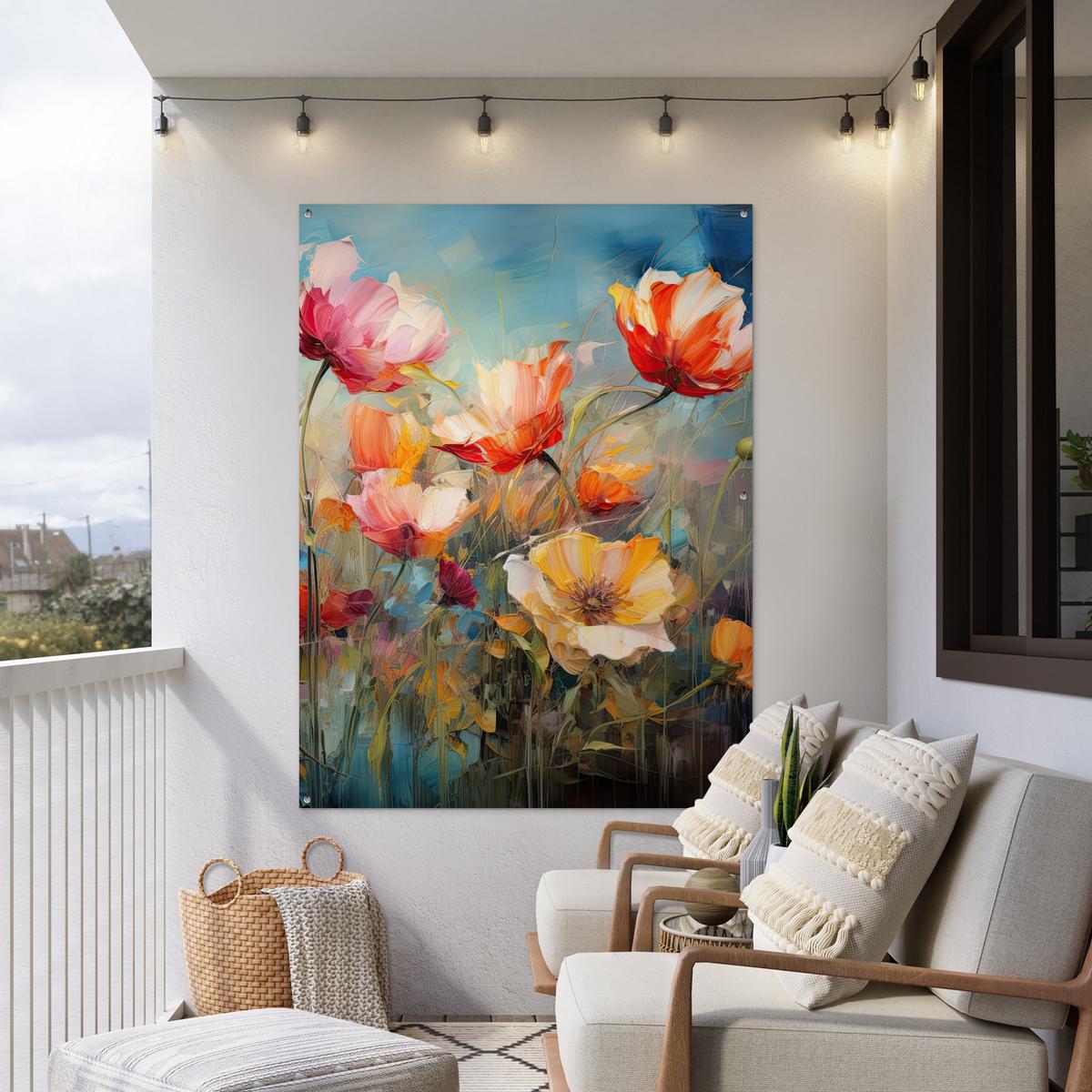 GARTENPOSTER Blumen - Aquarell - Kunst - Botanisch - Natur Gartendekoration 120x160 cm - Orange, Kunststoff (120/160/0.2cm) - OnlyWow