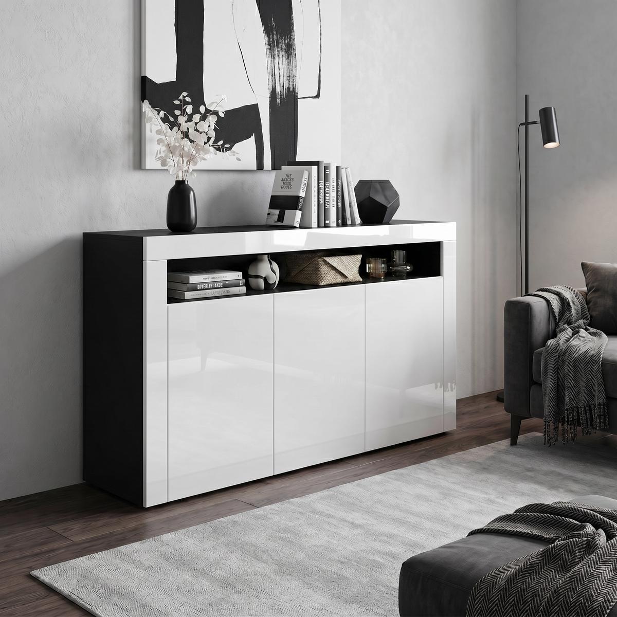 SIDEBOARD Valencia Weiß Hochglanz / Weiß Hochglanz - Weiß Hochglanz, Holzwerkstoff (155/92/40cm) - Vladon