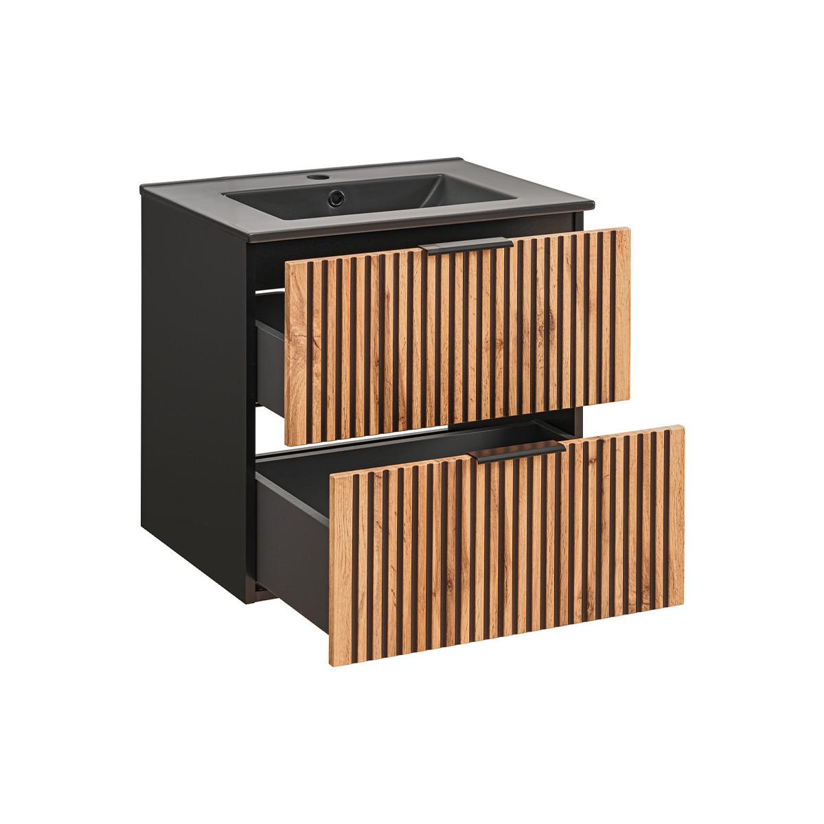BADMÖBEL 60.2cm Gaia 2er-Set Holz in Eichenoptik und Schwarz - Schwarz, Holzwerkstoff (60.2/57/46cm) - Petits-meubles
