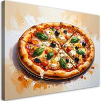 LEINWANDBILD Pizza Essen 90x60cm - Beige, Textil (90/60cm) - Feeby