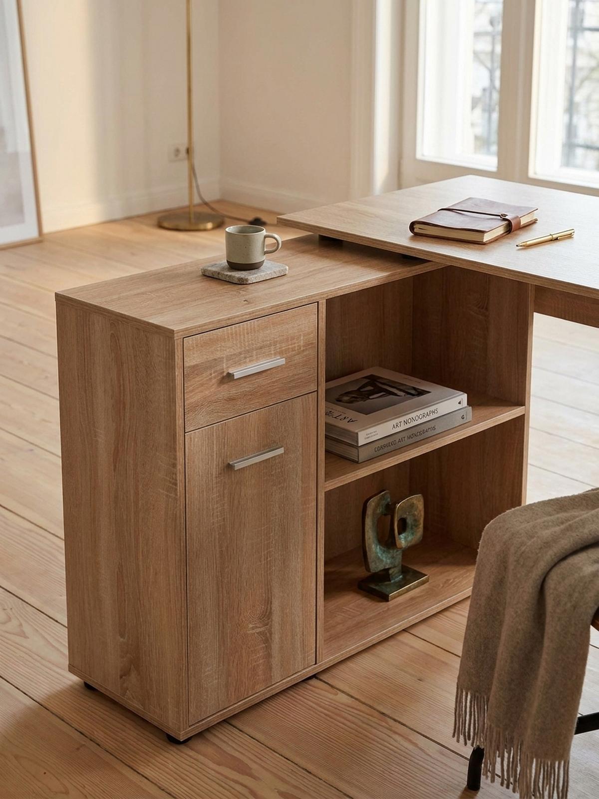 SCHREIBTISCH mit Regalplatte – flexibel aufstellbar, melaminbeschichtet, Sonoma, 120x107x75 cm - Beige/Braun, Holz/Kunststoff (107/120/75cm) - KADIMA DESIGN