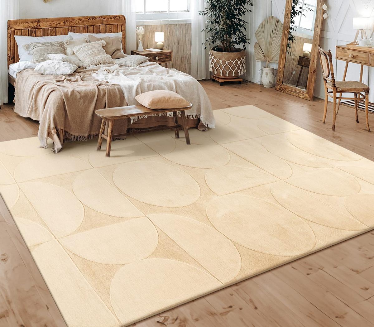 KURZFLORTEPPICH, mit Struktur, aus Polyester, Florhöhe 10 mm, Beige, 160 x 220 cm - Beige, Textil (160/220cm) - KADIMA DESIGN