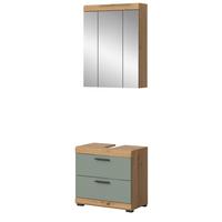 BADMÖBEL-SET Salbei grün, Eiche Artisan 2-teilig 60 cm, Kombination mit Spiegel - Salbeigrün/Schwarz, Glas/Holzwerkstoff (60/191/37cm) - Inn.Furn
