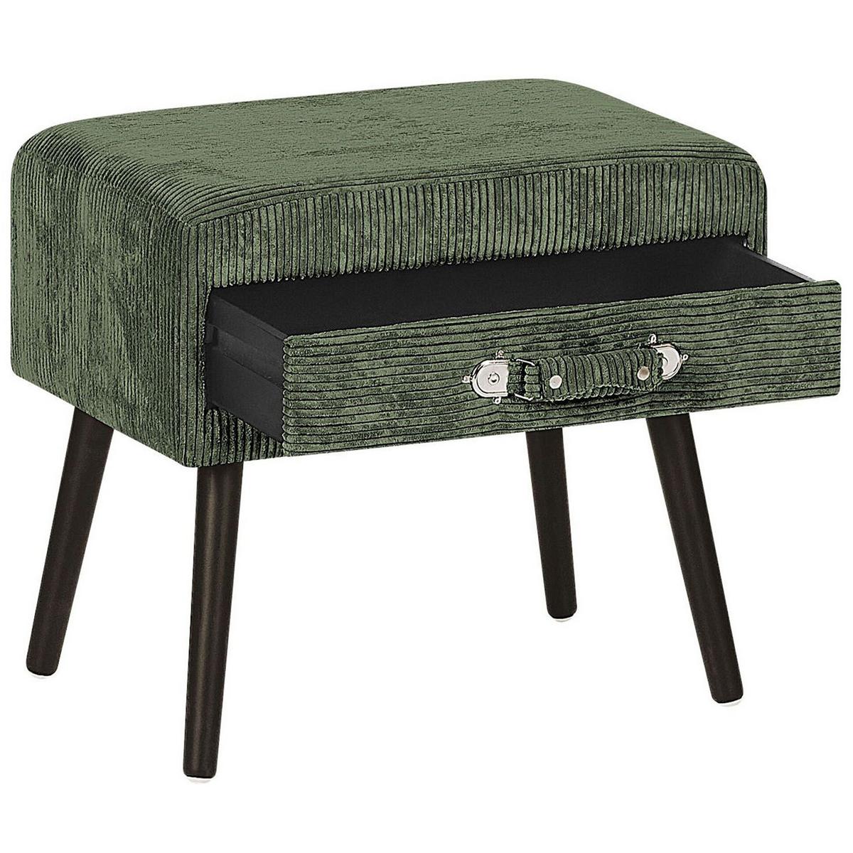NACHTTISCH grün Cord Koffer-Design Eurostar - Schwarz/Grün, Textil (50/46/35cm) - Beliani