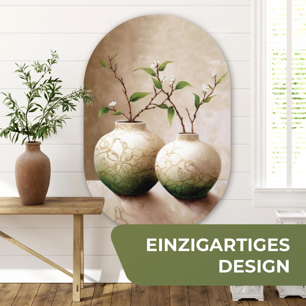 WANDBILD Blumen - Vase - Weiß - Botanisch - Beige Deko Groß 80x120 cm - Ecru, Kunststoff (80/120cm) - MuchoWow