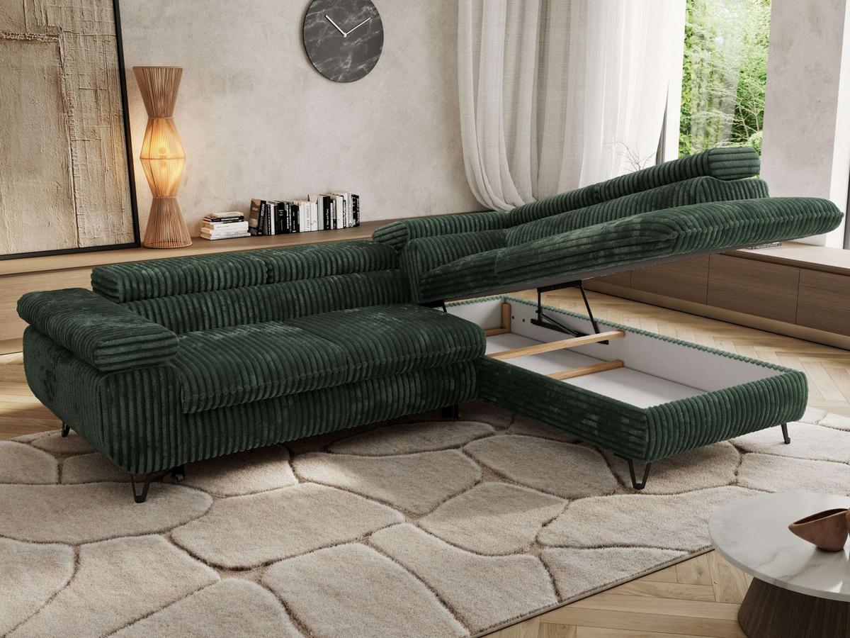 ECKSOFA PABLO L Grün Cord - Rechts Seite - Schwarz/Grün, Textil/Metall (273/208cm) - MKS