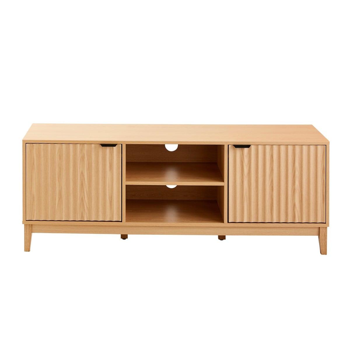 TV-MÖBEL mit 2 offenen Fächern und 2 Türen mit geriffelter Front bologne 40/52/140 cm - Eiche Bianco, Holzwerkstoff (140/52/46cm) - Calicosy