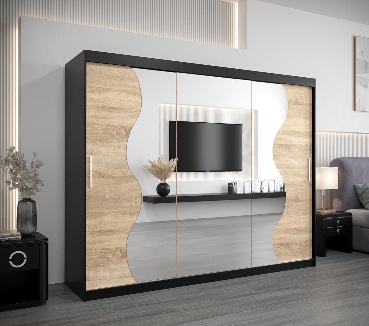 SCHWEBETÜRENSCHRANK 200/250/62 3-türig - Silberfarben/Schwarz, Holz/Kunststoff (250/200/62cm) - MÖBEL KRYSPOL