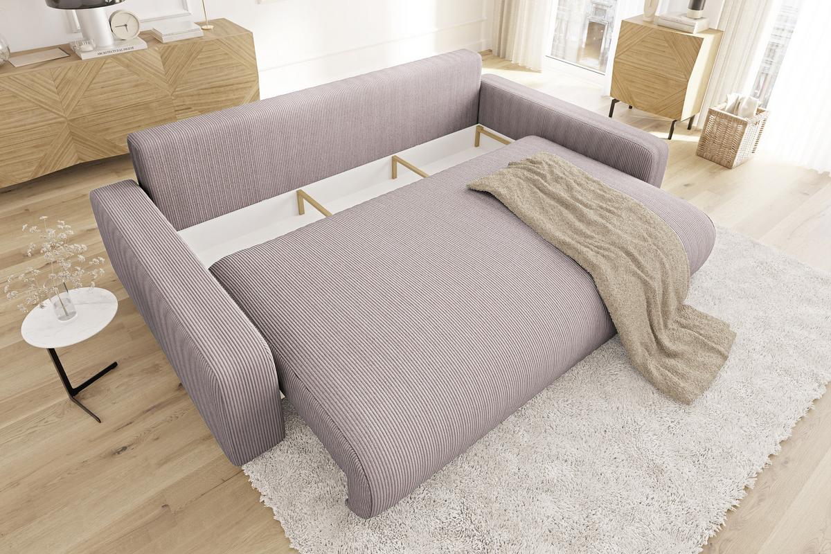 BIGSOFA Emma Puderrosa Cord - Pink/Schwarz, Holz/Kunststoff (234/78/122cm) - S-Style Möbel
