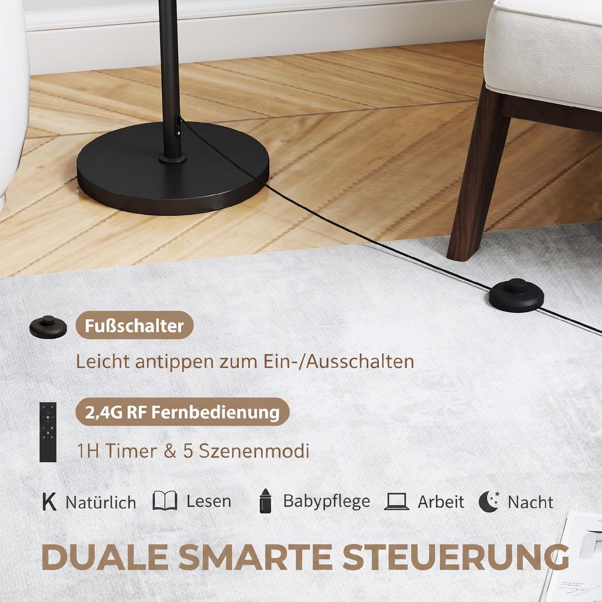 STEHLEUCHTE Stahl Leinenstoff Schwarz - Schwarz, Metall (40/40/168cm) - HOMCOM