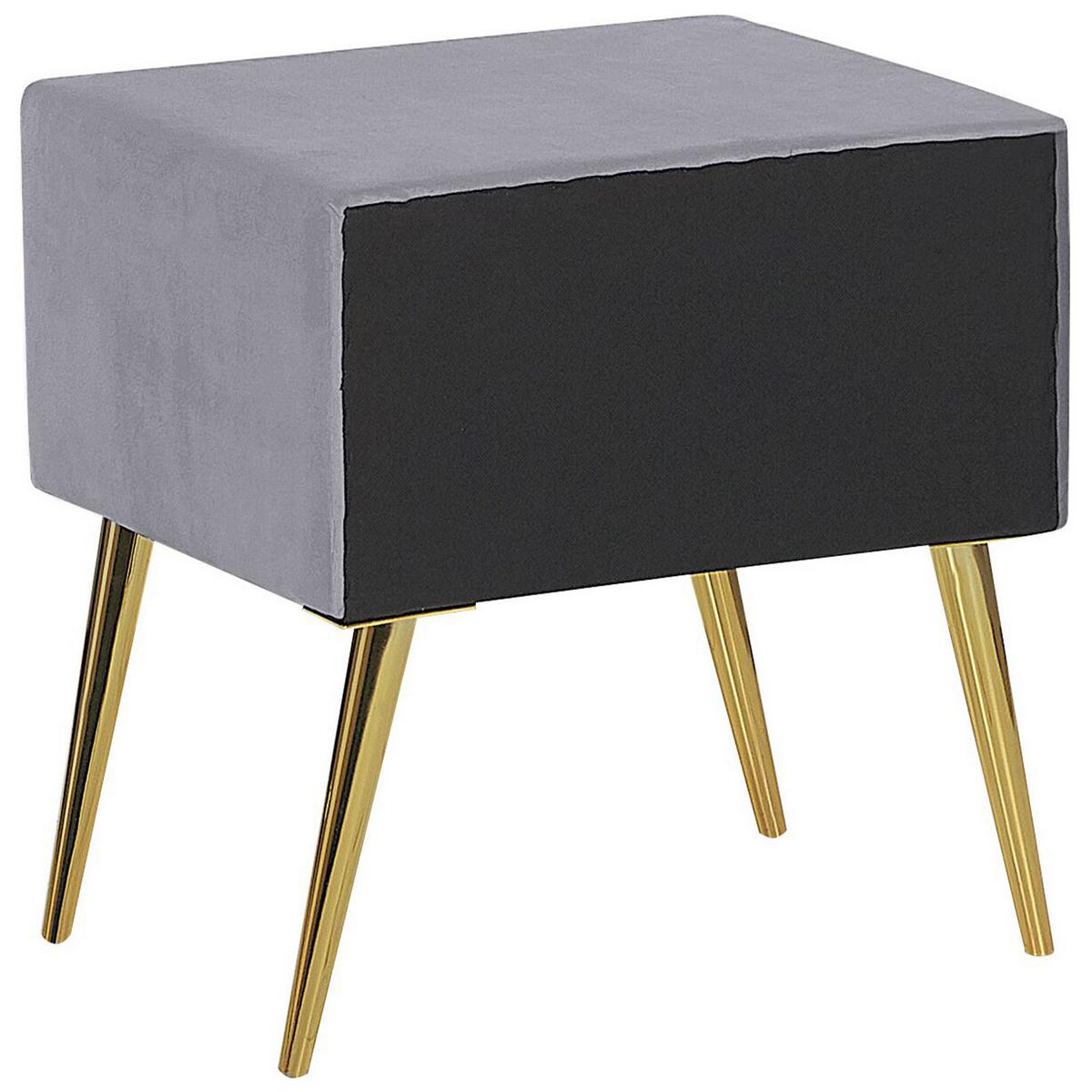 NACHTTISCH Samtstoff grau/gold 1 Schublade 38/46/49 cm Flayat - Goldfarben/Grau, Textil (46/49/38cm) - Beliani