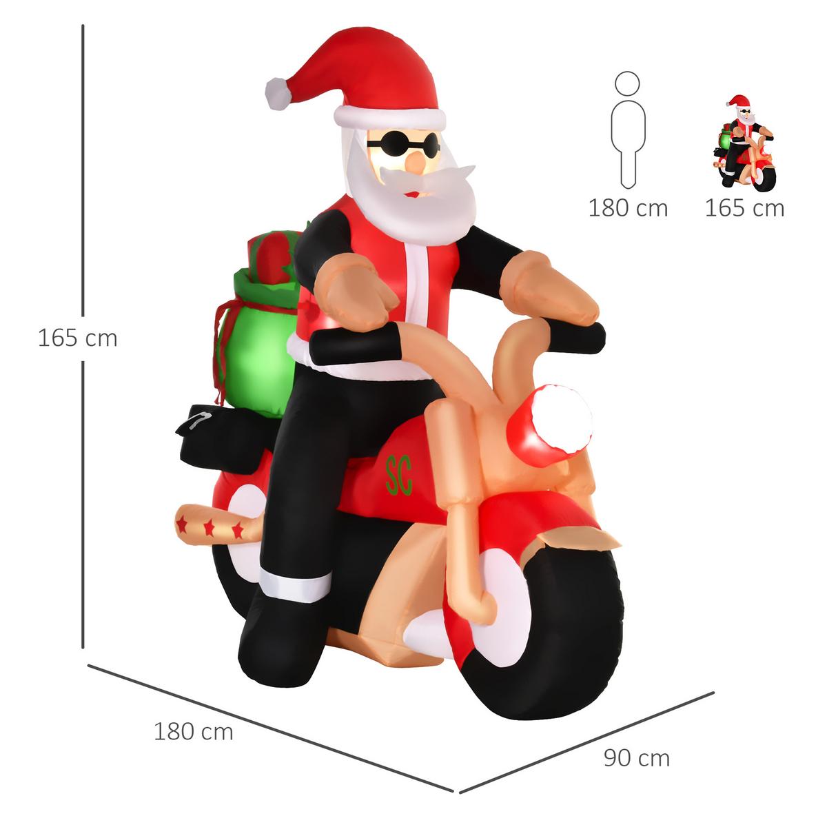 AUFBLASBARER Weihnachtsmann auf einem Motorrad 165 cm Santa Claus Geschenk LED - Multicolor, Kunststoff (90/165/180cm) - HOMCOM