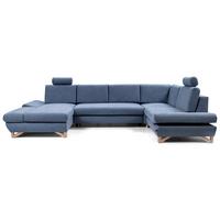 WOHNLANDSCHAFT CASA IV R-S Blau Plüsch-Stoff mit Schlaffunktion - Blau, Holz (344/100/199cm) - MASSENO