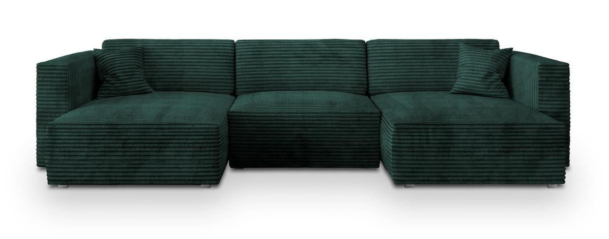 WOHNLANDSCHAFT SARMO Grün Kordstoff mit Schlaffunktion - Grau/Grün, Holz/Kunststoff (347/90/148cm) - MASSENO