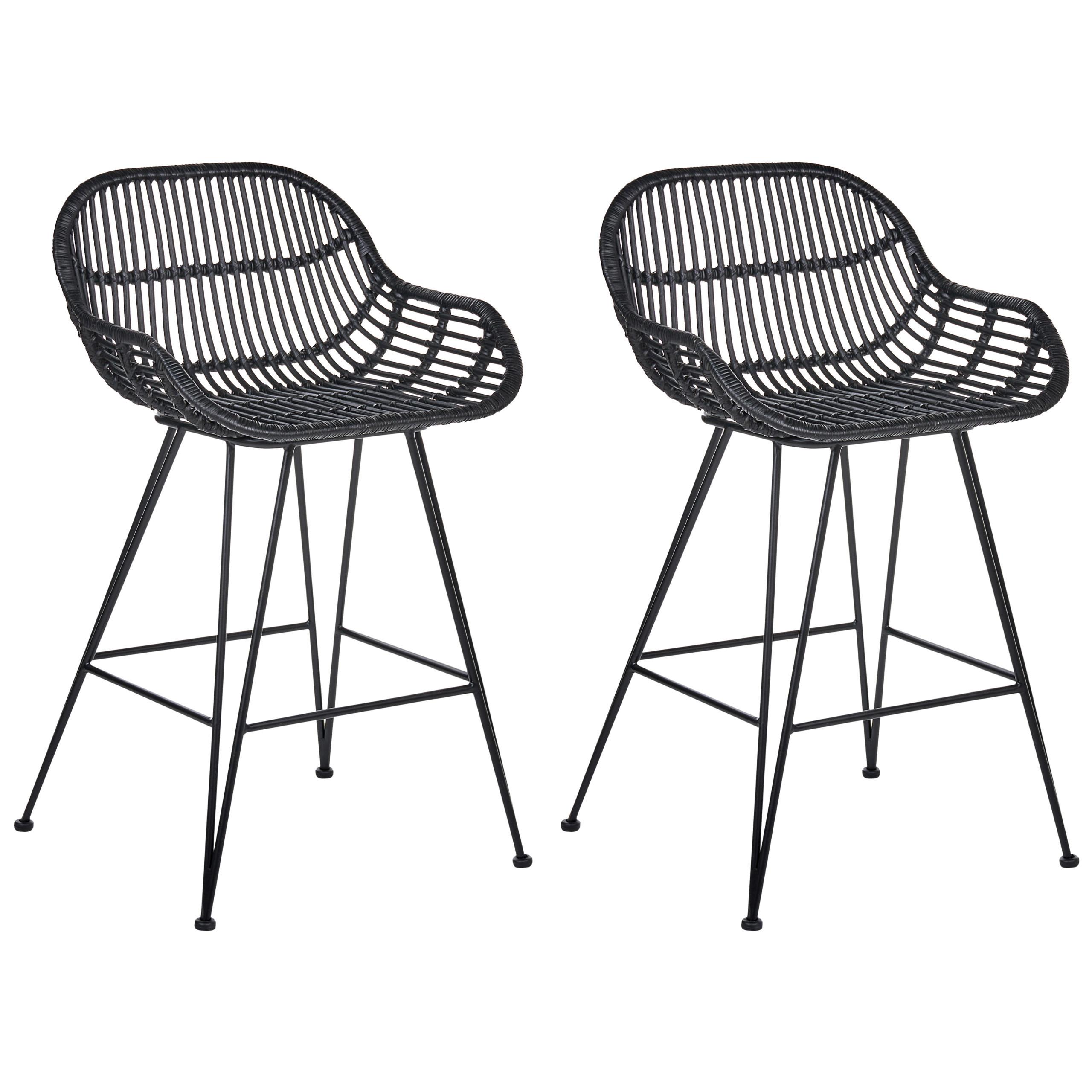 BARSTUHL 2er-Set Rattan Schwarz Terrell - Schwarz, Naturmaterialen (54/94/57cm) - Beliani