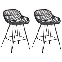 BARSTUHL 2er-Set Rattan Schwarz Terrell - Schwarz, Naturmaterialien (54/94/57cm) - Beliani