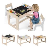 KINDERTISCH mit Stuhl natur(3-tlg) - Naturfarben, Holzwerkstoff (80/48/49cm) - COSTWAY