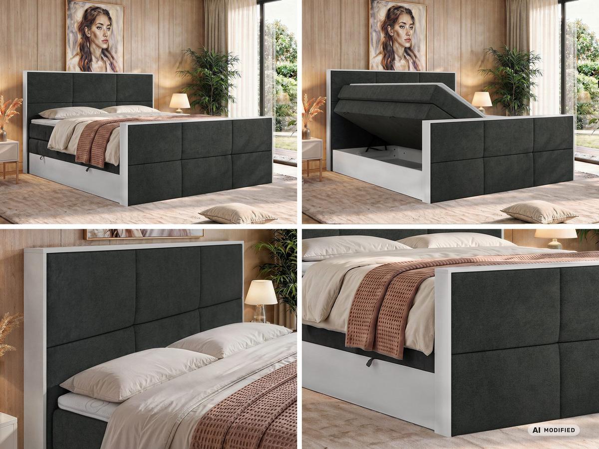 BOXSPRINGBETT DELVIT KING DUO 140/200 - Dunkelgrau Stukture - Topper Visco - H4 - Dunkelgrau/Schwarz, Kunststoff/Textil (140/200cm) - MKS