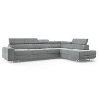 ECKSOFA HESTION Hellgrau Velours-Stoff mit Schlaffunktion - Hellgrau, Holz (332/190cm) - MASSENO