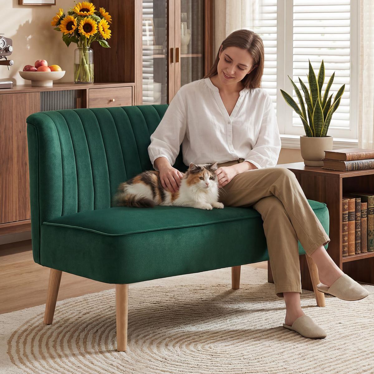 SOFA Polyester Dunkelgrün - Dunkelgrün/Dunkelblau, Holz/Textil (56.5/77/117cm) - HOMCOM