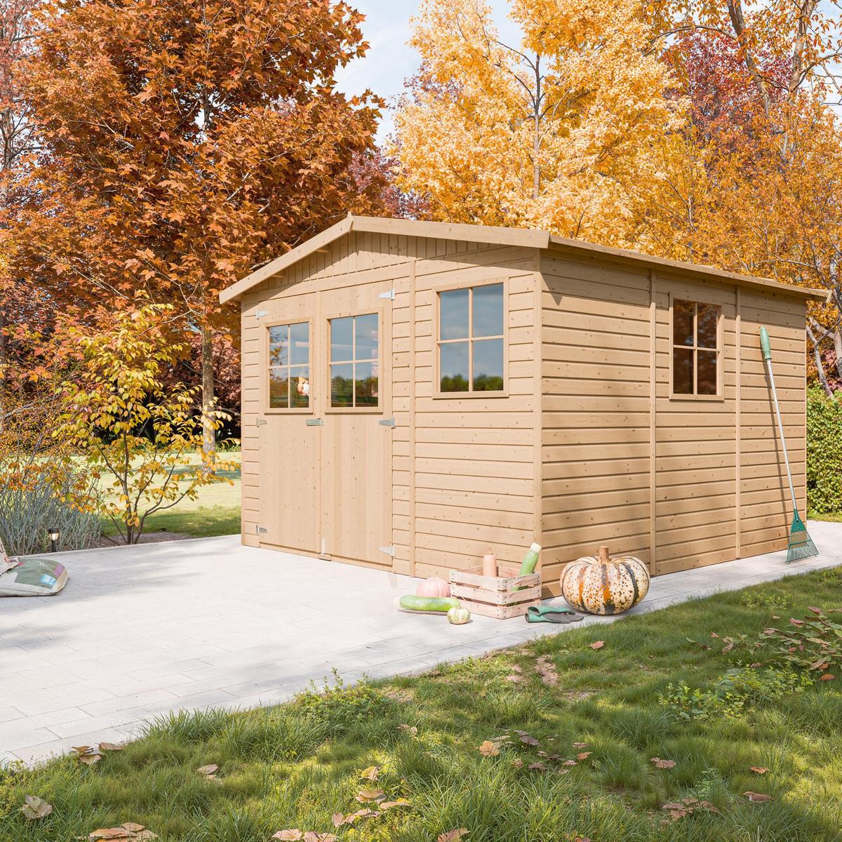 HOLZ-GARTENHAUS - H226x316x324 cm/9 m² - M335 - Beige, Holz (324/226/297cm) - Timbela