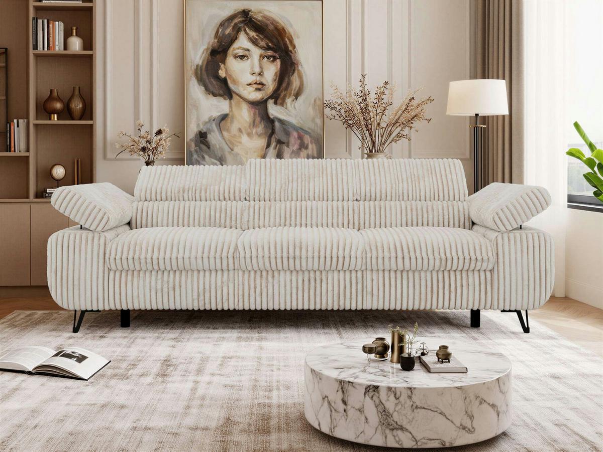 3-SITZER SOFA PETER - Beige Cord - Beige/Creme, Textil/Metall (262/76/99cm) - MKS