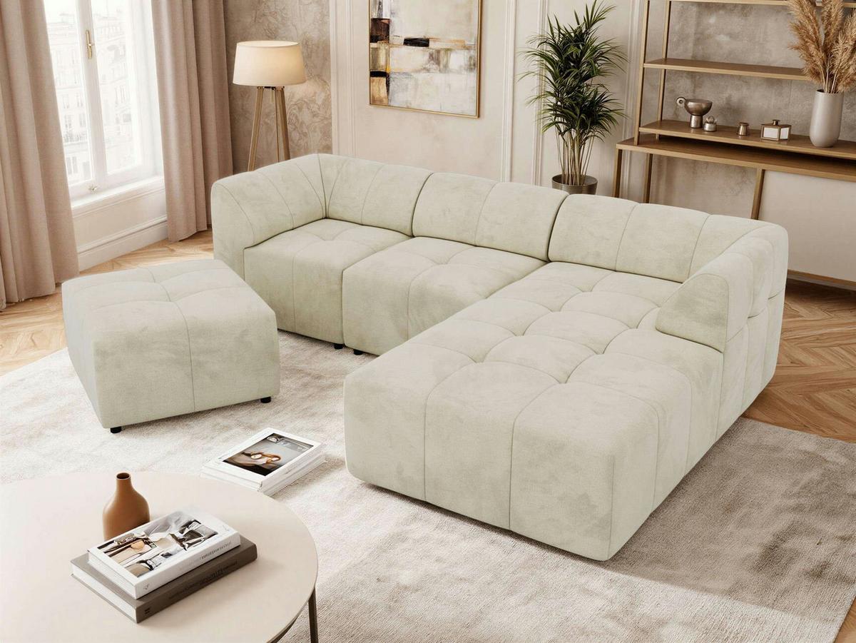 ECKSOFA VORITA L 4M - Beige Velvet - Rechts Seite - Beige/Schwarz, Kunststoff/Textil (176/267cm) - MKS