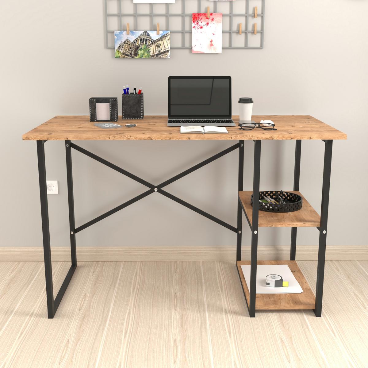 SCHREIBTISCH Nittedal - Eichefarben/Schwarz, Holzwerkstoff/Metall (60/120/75cm) - [en.casa]