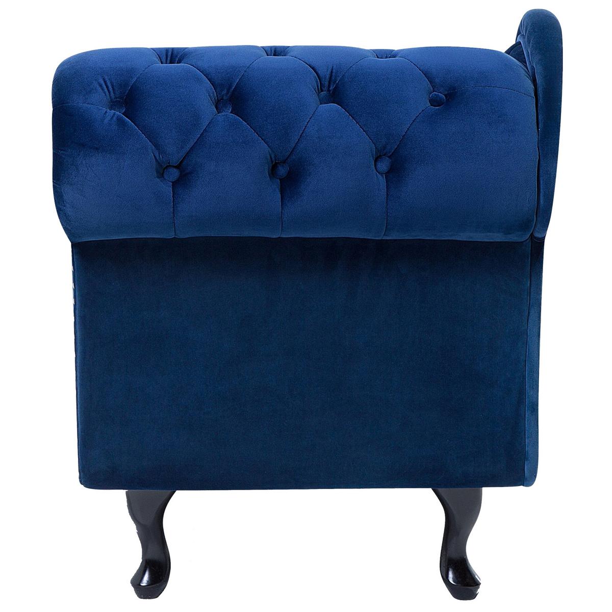 CHAISELONGUE Samtstoff blau rechtsseitig Nimes - Blau/Dunkelbraun, Textil (170/79/61cm) - Beliani