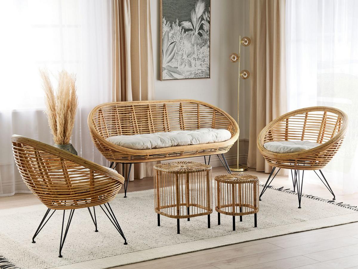 4-SITZER LOUNGE SET Rattan Natürlich Maratea/Cesenatico - Naturfarben, Naturmaterialien - Beliani