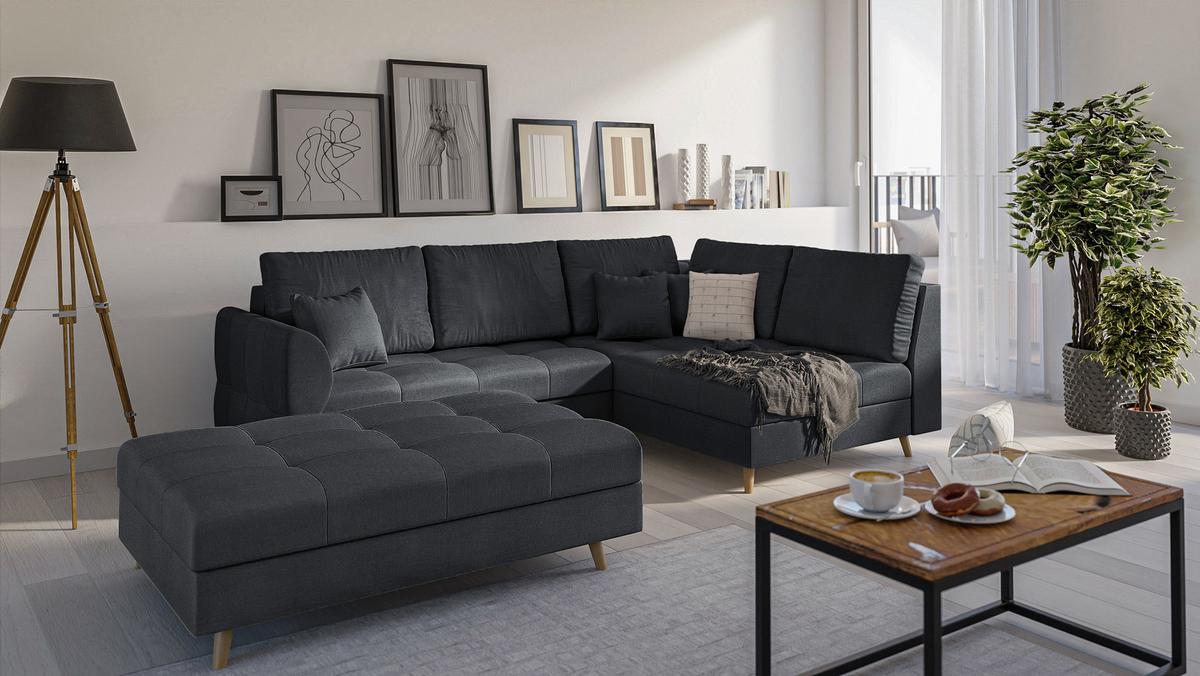 HOCKER Lorine Mikrofaser Anthrazit - Anthrazit, Textil (118/40/73cm) - S-Style Möbel