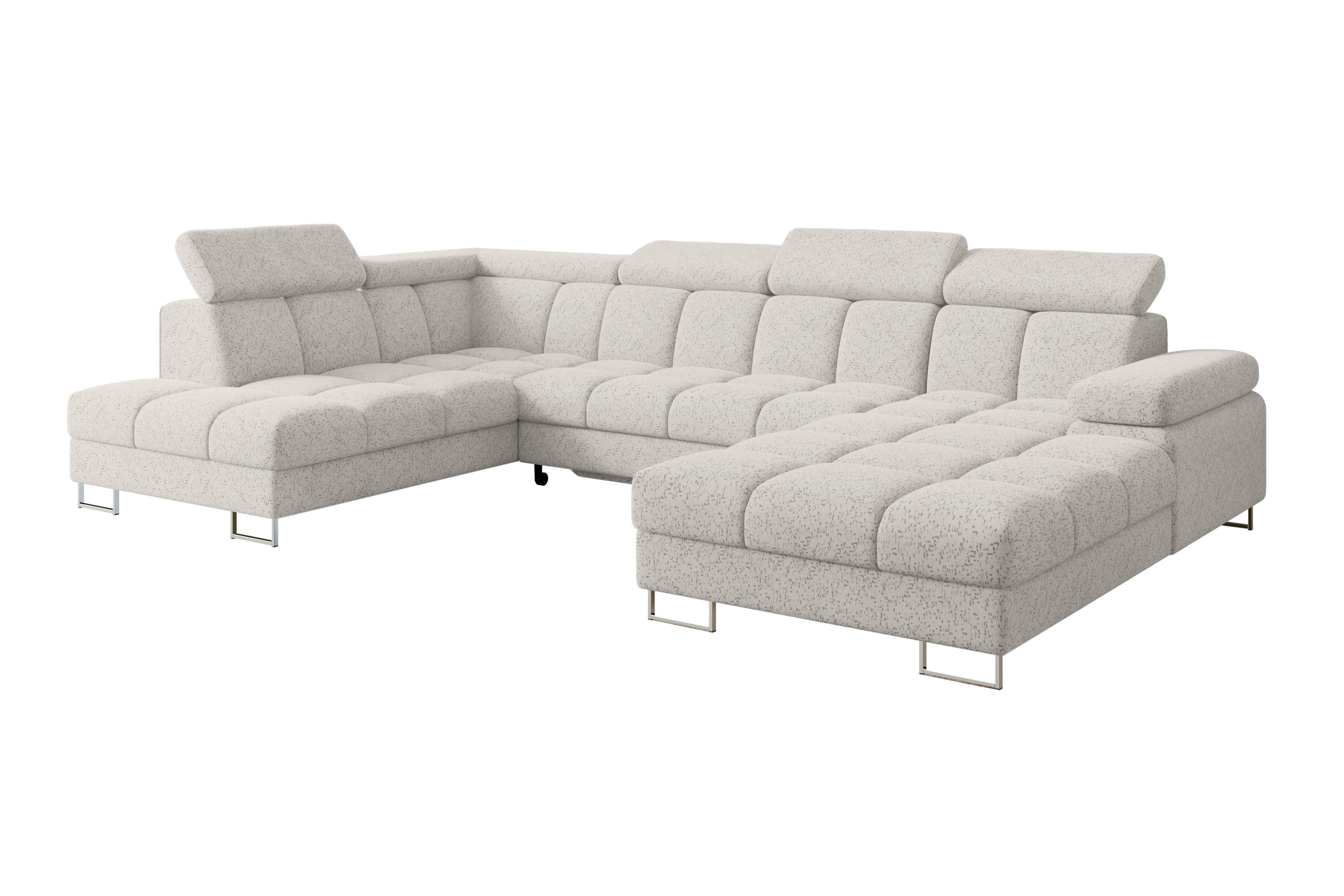 WOHNLANDSCHAFT mit Schlaffunktion und Bettkasten Ottomane Links COMA U 345x203x79 Hellgrau Velours - Hellgrau, Holzwerkstoff/Textil (345/79/203cm) - ALTDECOR