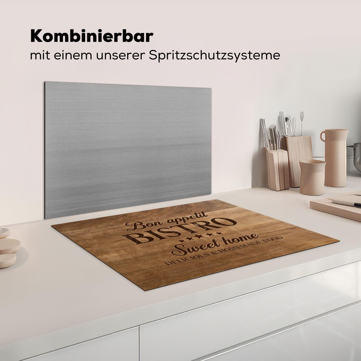 HERDABDECKPLATTE Zitat - Bistro - Guten Appetit - Süßes Zuhause - Holzmaserung Herdabdeckung Induktionsfeld 70x52 cm - Braun, Kunststoff (70/52/0.2cm) - MuchoWow