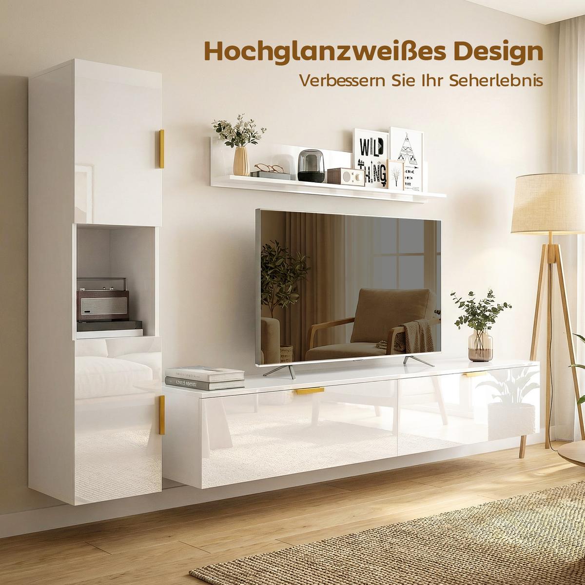 WOHNWAND aus Spanplatte Kunststoff Hochglanzweiß - Weiß Hochglanz, Holzwerkstoff (33/30/180cm) - HOMCOM