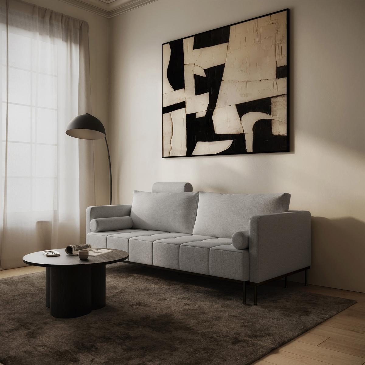 SCHLAFSOFA Skilia mit Schlaffunktion, 3-Sitzer 224 cm - Hellgrau/Schwarz, Textil/Metall (224/85/102cm) - Selsey