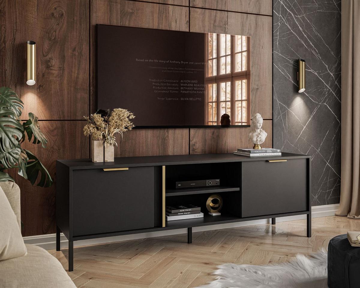 TV Element LARETTO 153 cm anthrazit - Schwarz, Holzwerkstoff (153/53/40cm) - Lookway