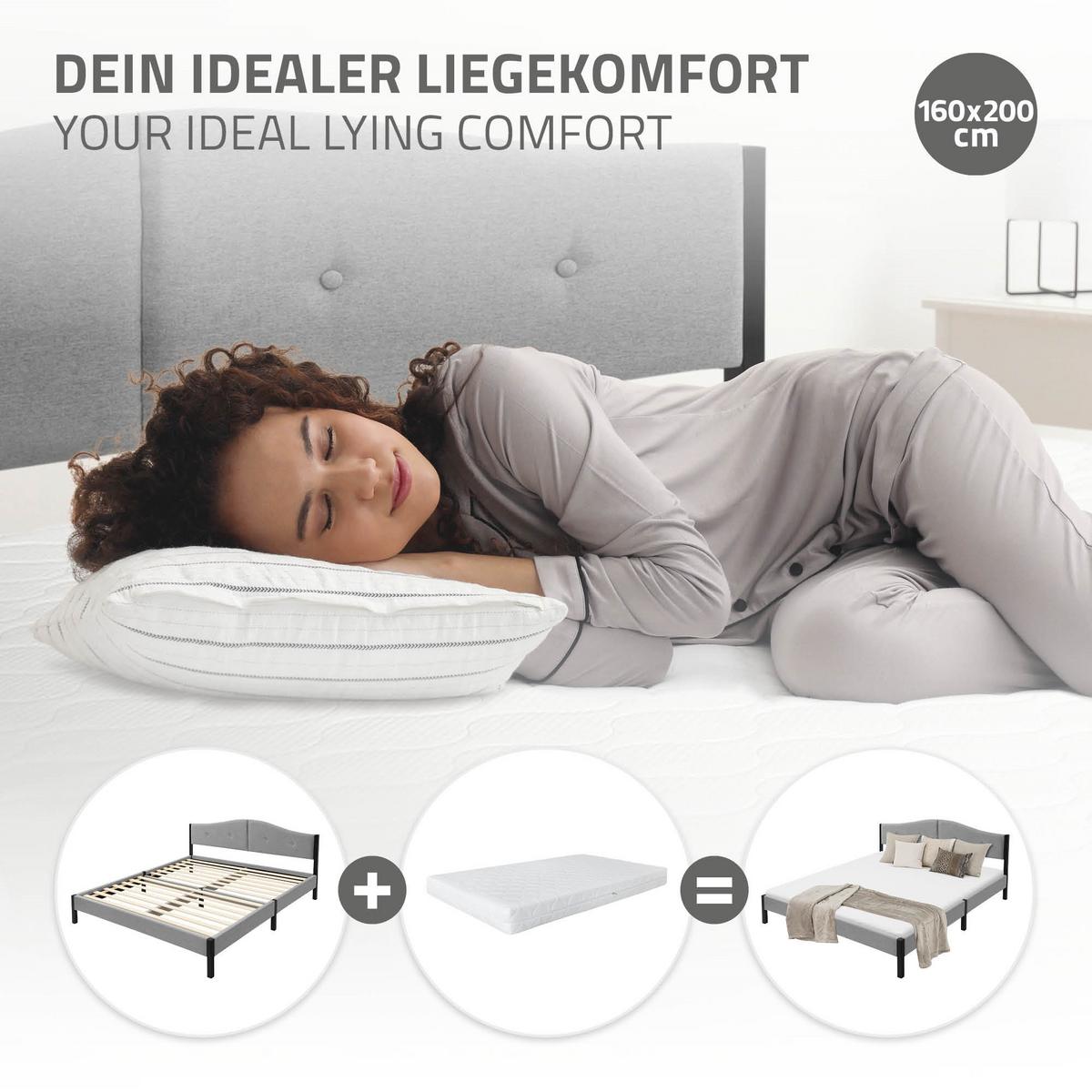 POLSTERBETT 160x200 cm Grau mit Lattenrost und Leinenstoff - Grau, Holzwerkstoff/Textil (160/200cm) - ML-DESIGN