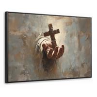 LEINWAND Bilder mit Rahmen - Abstrakt - Kreuz - Hand - Christentum - 150x100 - Hellbraun, Textil (150/100cm) - MuchoWow
