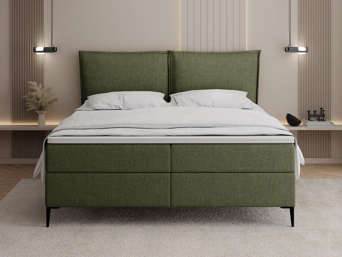 BOXBETT Calio Rise mit Bettkasten, Grün Chenille 140x200 cm – inkl. H4 Taschenfederkern Matratze & Foam Topper - Creme/Schwarz, Holz/Holzwerkstoff (140/200cm) - WFL GROUP