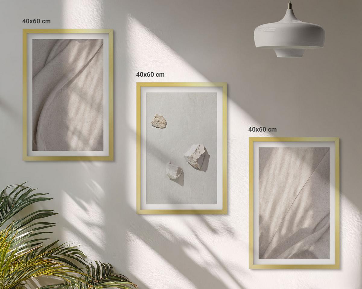 BILDER SET 3er Set - 40x60 cm Goldrahmen - Nahaufnahmen der Struktur im Boho-Stil - Goldfarben, Kunststoff (40/60cm) - TULUP