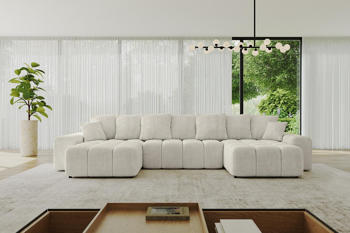 WOHNLANDSCHAFT ENIL-U 401x189x68 Creme Cord - Hellgrau/Creme, Holzwerkstoff/Kunststoff (401/68/189cm) - ALTDECOR