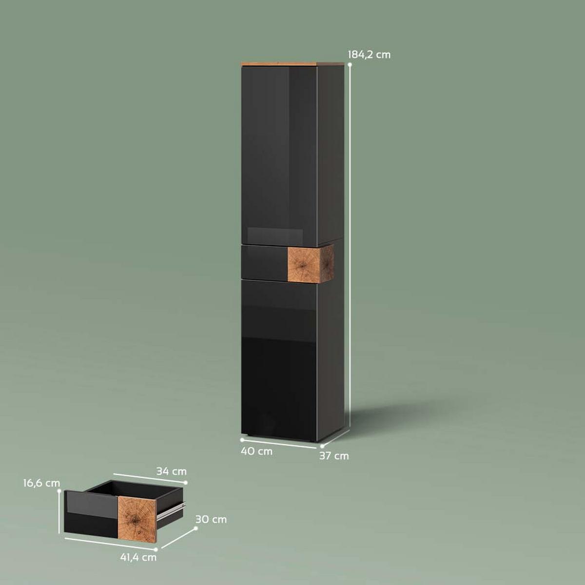 BADSCHRANK Tanaro Anthrazit 40 x 184.2 cm - Anthrazit, Holzwerkstoff (40/184.2/37cm) - Livinity®