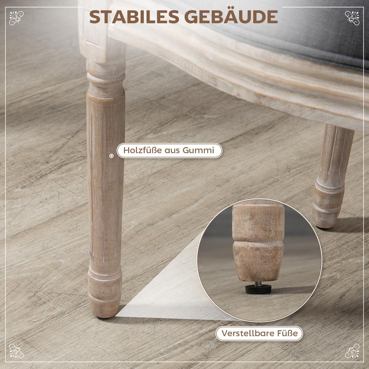 ESSZIMMERSTÜHLE 2er Set Küchenstuhl mit Rattan-Rückenlehne, Leinenoptik Grau - Naturfarben/Grau, Holz/Textil (56/96/49cm) - HOMCOM