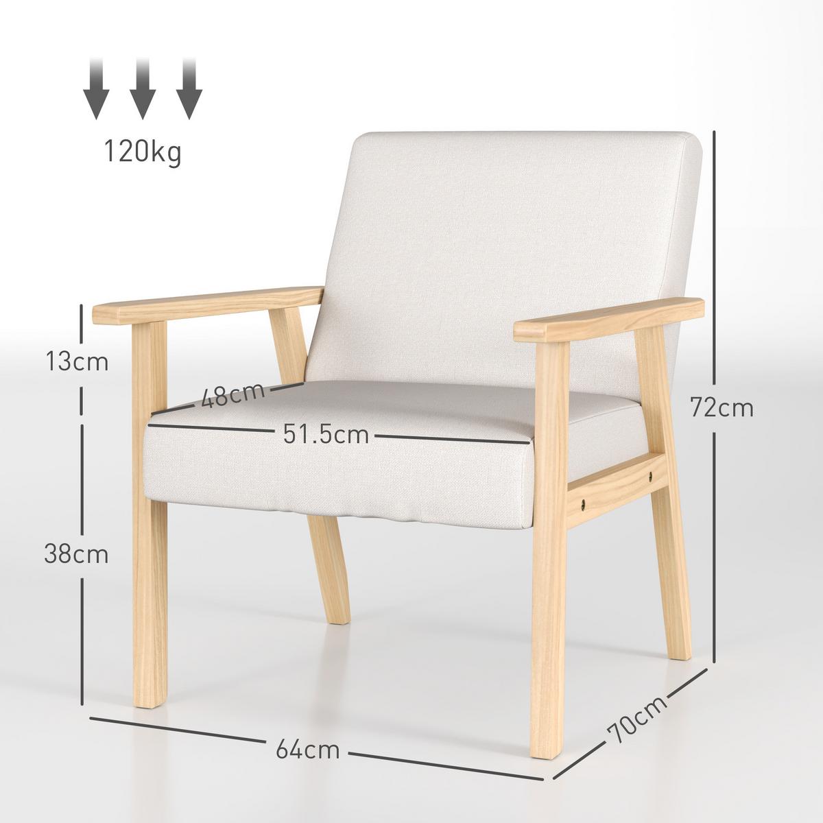 SESSEL mit Armlehnen, 64 x 70 x 72 cm, Cremeweiß - Weiß, Textil (70/72/64cm) - HOMCOM