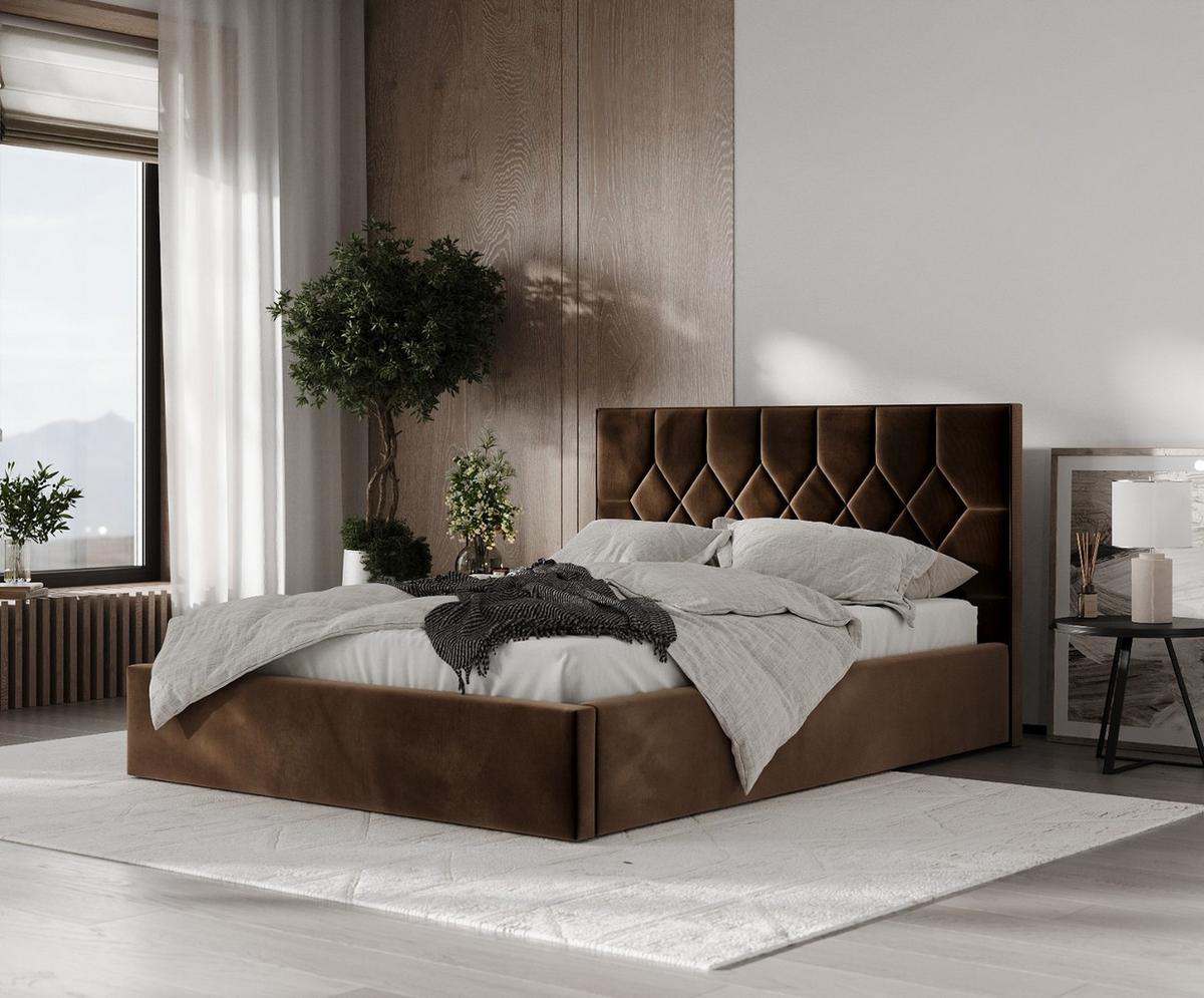 POLSTERBETT Brisa 160/200 cm Braun im Kronos Stoff - Schwarz/Naturfarben, Holz/Holzwerkstoff (160/200cm) - AltaBeds