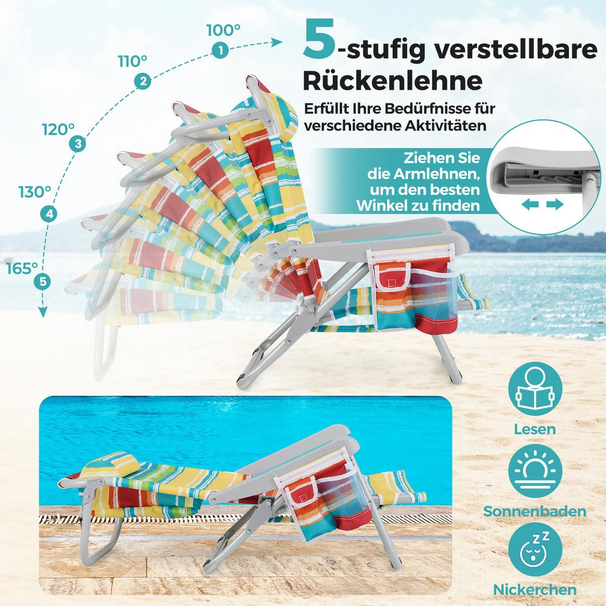 STRANDSTUHL klappbar bunt - Multicolor, Metall (66/78/65cm) - COSTWAY